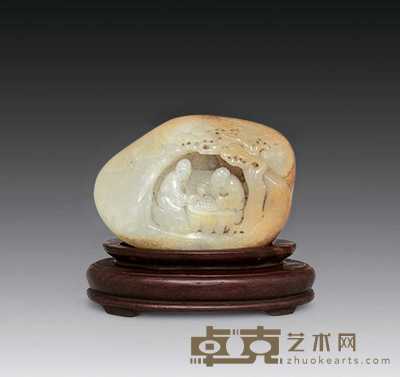 清 白玉松下對弈摆件 高7.3cm